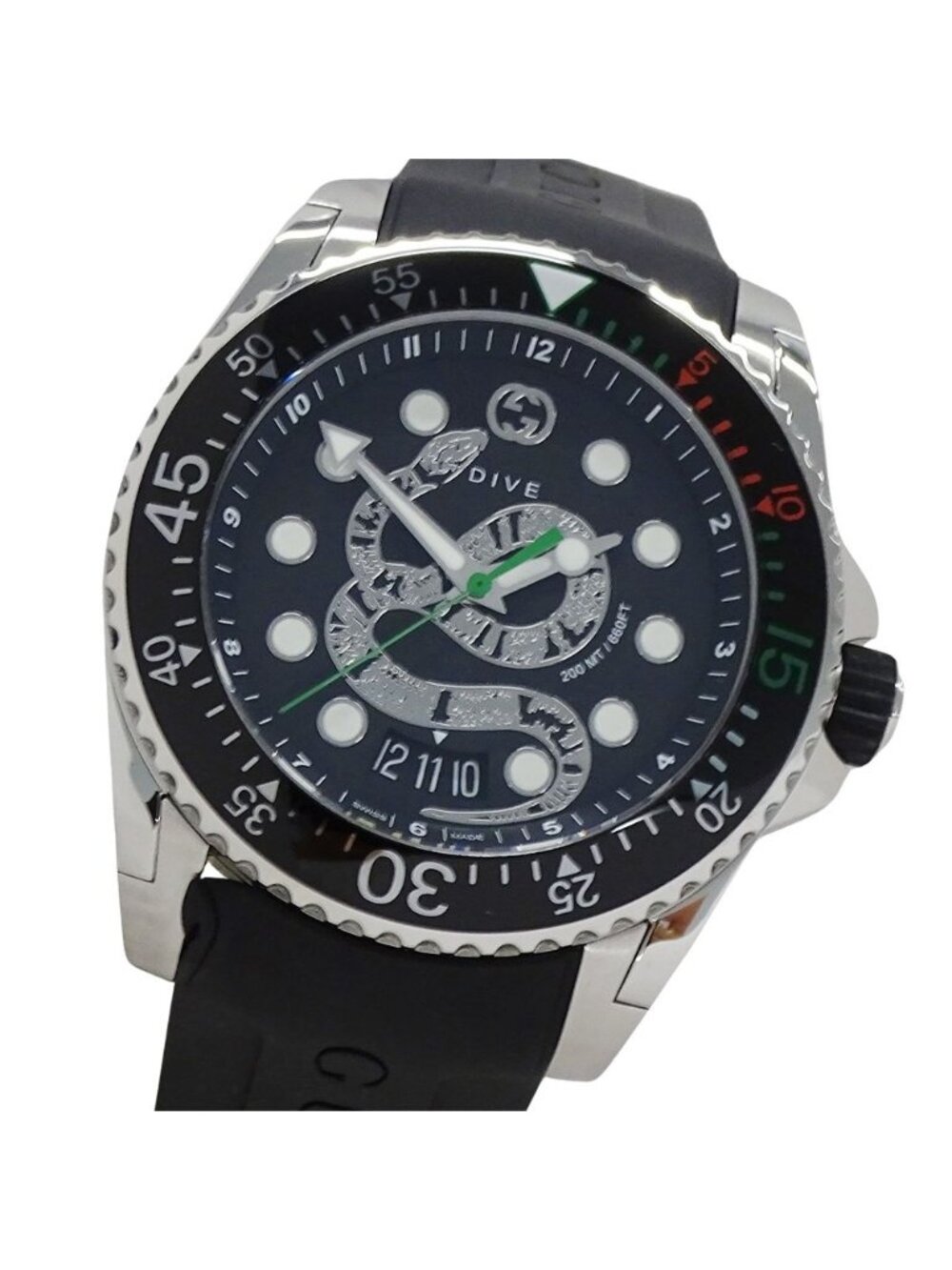 Gucci Watch Dive Snake Date Quartz Stainless Steel Rubber 136.2 Black Polished - Picture 1 of 13